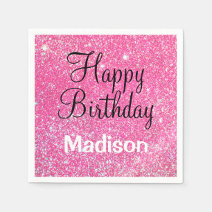 Chic Glam Happy Birthday Hot Pink Glitzer Sparkass Serviette