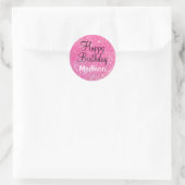 Chic Glam Happy Birthday Hot Pink Glitzer Sparkle Runder Aufkleber (Tasche)