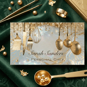 Chic Glam Personal Chef Catering Gold Glitter  Visitenkarte