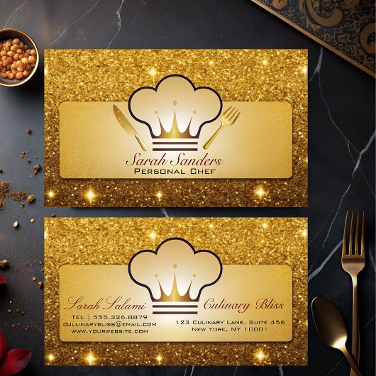 Chic Glam Personal Koch Catering Gold Glitzer Visitenkarte