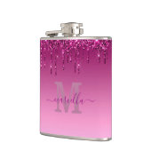 Chic Glam Pink Glitzer Tropfen Designname Monogram Flachmann (Links)