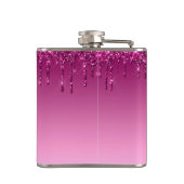 Chic Glam Pink Glitzer Tropfen Designname Monogram Flachmann (Rückseite)
