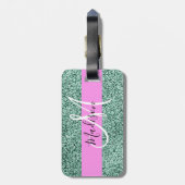 Chic Glam Pink Green Glitzer Sparkname Monogram Gepäckanhänger (Rückseite vertikal)
