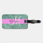 Chic Glam Pink Green Glitzer Sparkname Monogram Gepäckanhänger (Rückseite horizontal)