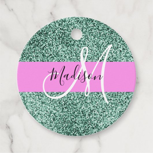 Chic Glam Pink Green Glitzer Sparkname Monogram Geschenkanhänger (Vorderseite)