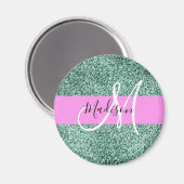 Chic Glam Pink Green Glitzer Sparkname Monogram Magnet (Vorderseite/Rückseite)