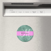 Chic Glam Pink Green Glitzer Sparkname Monogram Magnet (In Situ (Geschirrspüler))