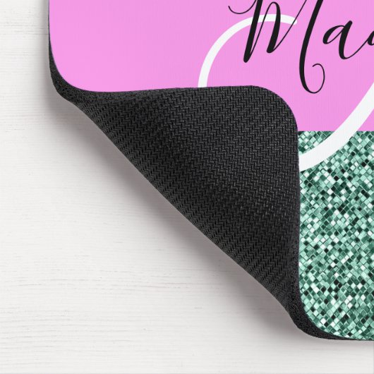 Chic Glam Pink Green Glitzer Sparkname Monogram Mousepad (Ecke)
