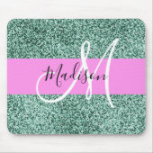 Chic Glam Pink Green Glitzer Sparkname Monogram Mousepad (Vorne)