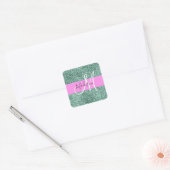 Chic Glam Pink Green Glitzer Sparkname Monogram Quadratischer Aufkleber (Umschlag)