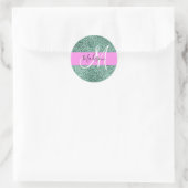Chic Glam Pink Green Glitzer Sparkname Monogram Runder Aufkleber (Tasche)