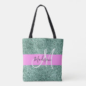 Chic Glam Pink Green Glitzer Sparkname Monogram Tasche (Rückseite)