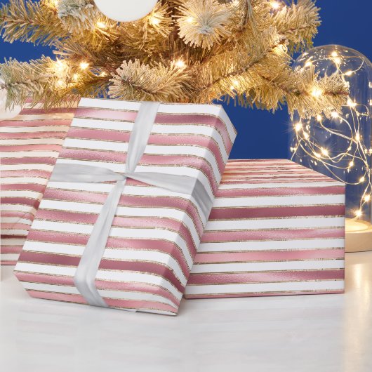 Chic Glam Pink White Stripes Geschenkpapier (Feiertage)