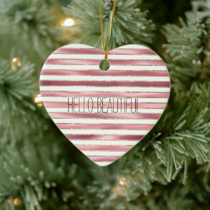 Chic Glam Pink White Stripes Keramik Ornament