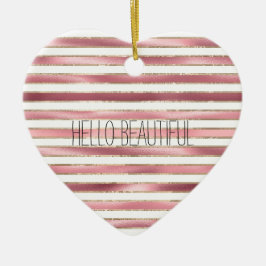 Chic Glam Pink White Stripes Keramik Ornament
