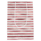 Chic Glam Pink White Stripes Mittlere Geschenktüte (Rückseite)