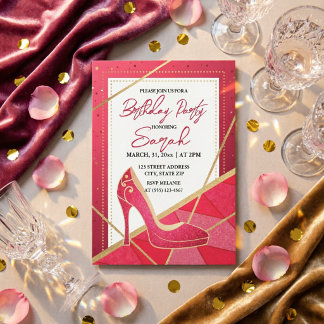 Chic Glam Rosa Gold Glitzer Geburtstagsparty Einladung