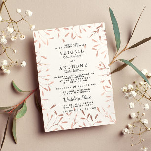 Chic Glam Rose Gold Einfache Hochzeit mit weißer B Einladung