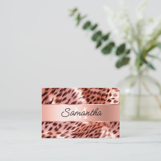 Chic Glam Rose Gold Leopard Monogram Visitenkarte (Stehend Vorderseite)