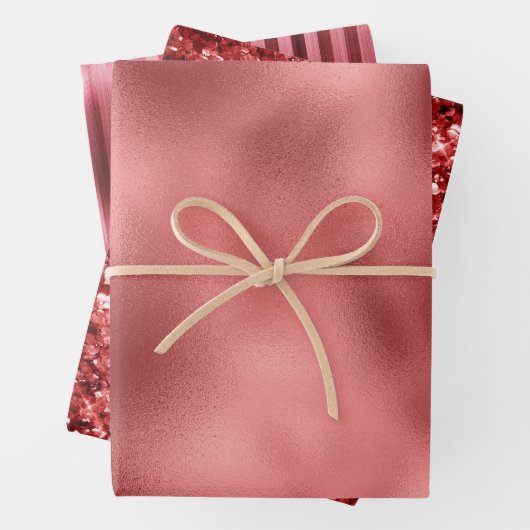 Chic Glam Roter Glitzer Streifen Geschenkpapier Set (Beispiel)