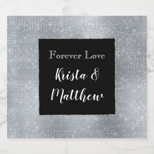 Chic Glam Silver Sparkle und Black Schaumweinetikett (Einzelnes Label)