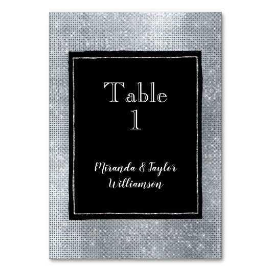 Chic Glam Silver Sparkle und Black Tischnummer (Vorderseite)