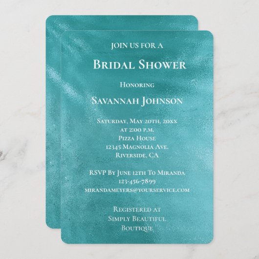 Chic Glam Turquoise Aqua Blue Brautparty Einladung (Vorne/Hinten)