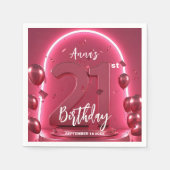 Chic Glam Vibrant Pink Neon Glow 21st Birthday Serviette (Vorderseite)