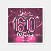 Chic Glam Vibrant Pink Neon Glow 60th Birthday Serviette (Vorderseite)