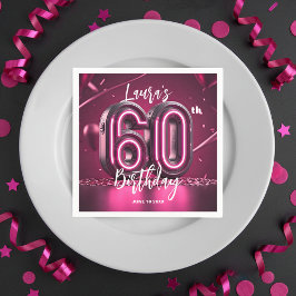 Chic Glam Vibrant Pink Neon Glow 60th Birthday Serviette