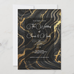Chic Glamour Schwarz Gold Marmor Look Hochzeit  Einladung