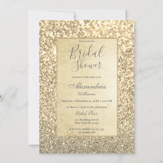 Chic glamouröses trendiges Gold Glitzer Brautparty Einladung (Vorderseite)