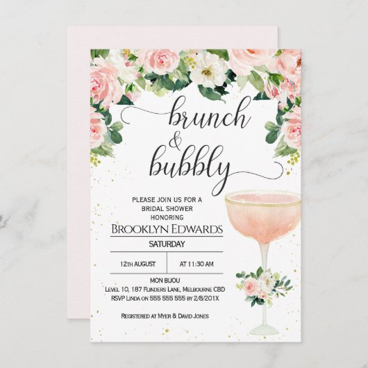 Chic Glass Brunch Bubble Bridal Dusche Einladung (Vorne/Hinten)