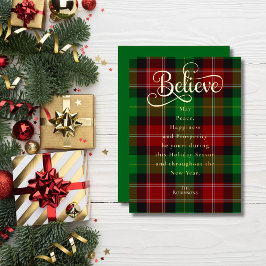 Chic Glauve Green & Red Christmas Scottish Tartan Folien Feiertagskarte