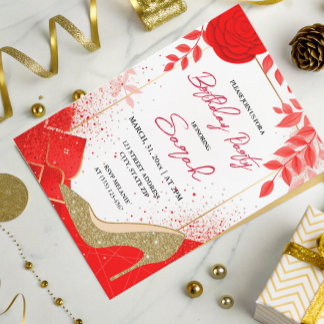 Chic Glave Red Gold Glitzer Geburtstagsparty Einladung