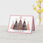 Chic Glitter Christmas Trees Pink Leopard Gray Karte (Gelbe Blume)