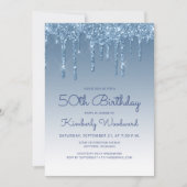 Chic Glitter Drip Blue 50th Birthday Einladung (Vorderseite)