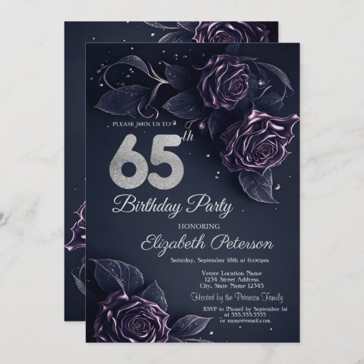 Chic Glitter Drips Rose Gold 65th Birthday Einladung (Vorne/Hinten)