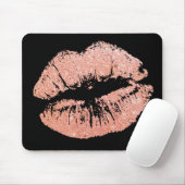 chic Glitter Effect Rose-Gold Lips Black Mousepad (Mit Mouse)