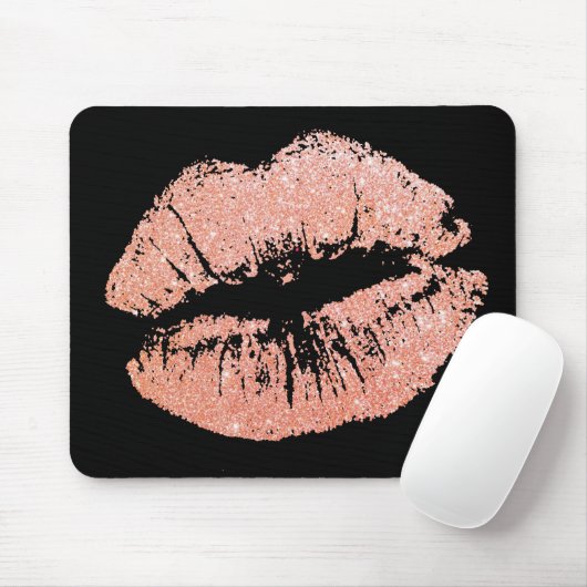 chic Glitter Effect Rose-Gold Lips Black Mousepad (Mit Mouse)