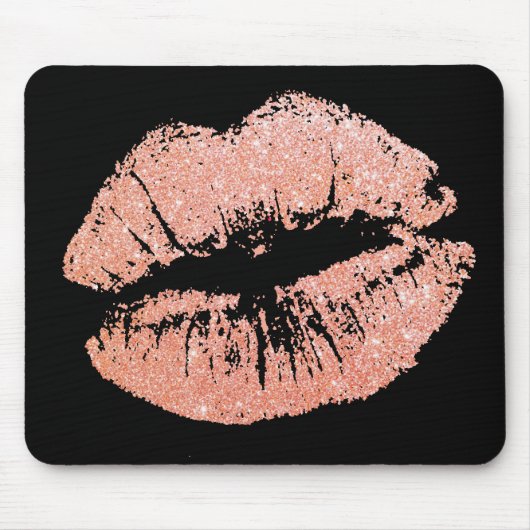chic Glitter Effect Rose-Gold Lips Black Mousepad (Vorne)