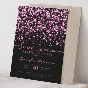 Chic Glitter Lights Sweet 16 Geburtstag Hot Pink Einladung
