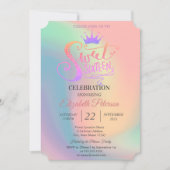 Chic Glitter Tiara Holographic Sweet 16 Party Einladung (Vorderseite)