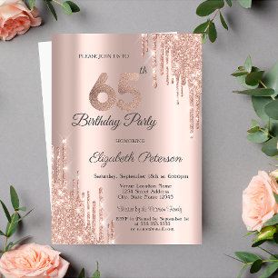 Chic Glitter-Tropfen Roségold 65. Geburtstag Einladung