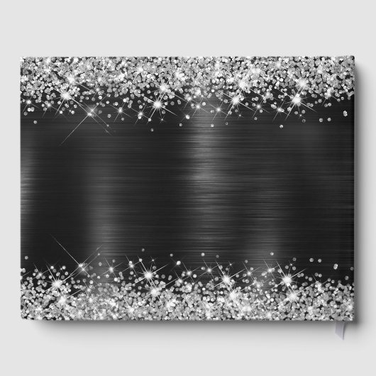 Chic Glittery Black Foil Wedding Guest Book Gästebuch (Rückseite)