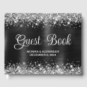 Chic Glittery Black Foil Wedding Guest Book Gästebuch (Vorderseite)
