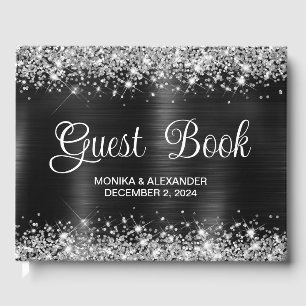 Chic Glittery Black Foil Wedding Guest Book Gästebuch