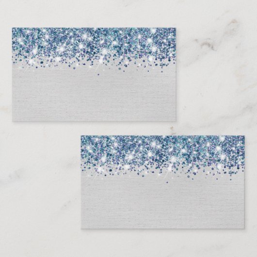 Chic Glittery Blue Silver Foil Blank Platzkarte (Vorne/Hinten)