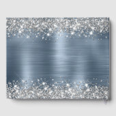 Chic Glittery Dusty Blue Foil Wedding Guest Book Gästebuch (Rückseite)