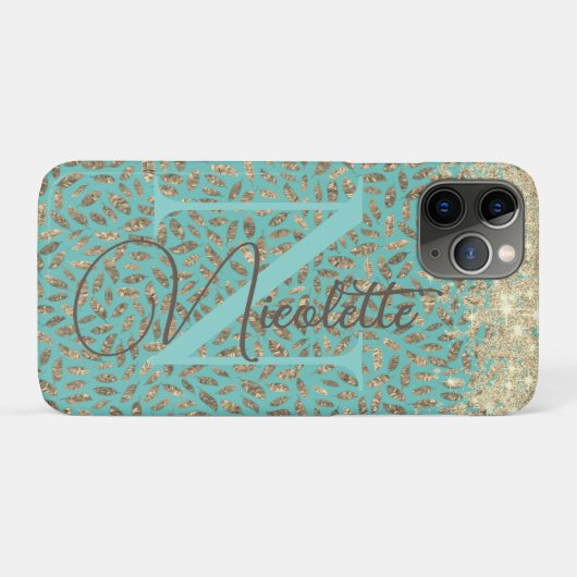 Chic Glittery Feathers Monogram Case Mate (Rückseite (Horizontal))